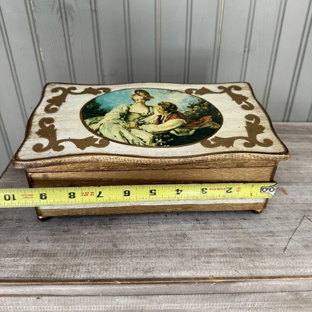 VINTAGE ITALIAN STYLE TOLE FLORENTINE WOOD JEWELRY MUSIC BOX - JAPAN